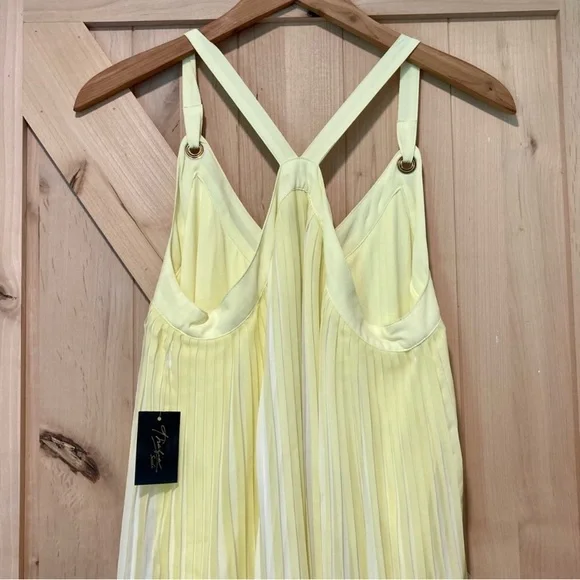 Thalia Sodi San Juan Lemon Yellow Pleated Maxi Dress Small NWT Lined - Picture 10 of 16